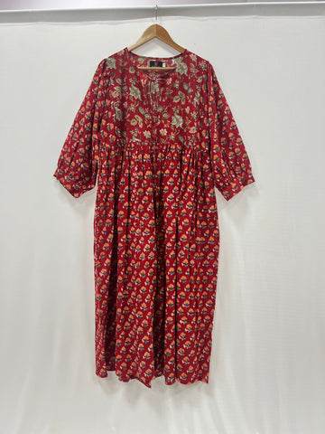 Block Printed long ladies cotton dress