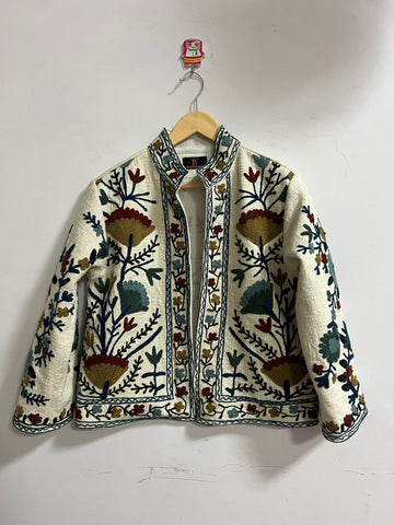 Cotton embroidery jacket on handloom fabric