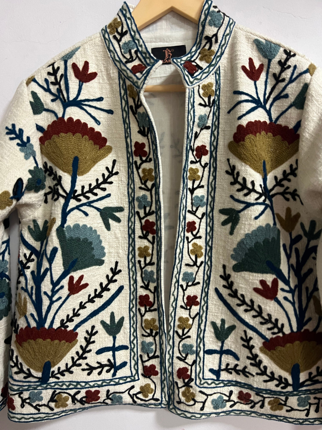 Cotton embroidery jacket on handloom fabric