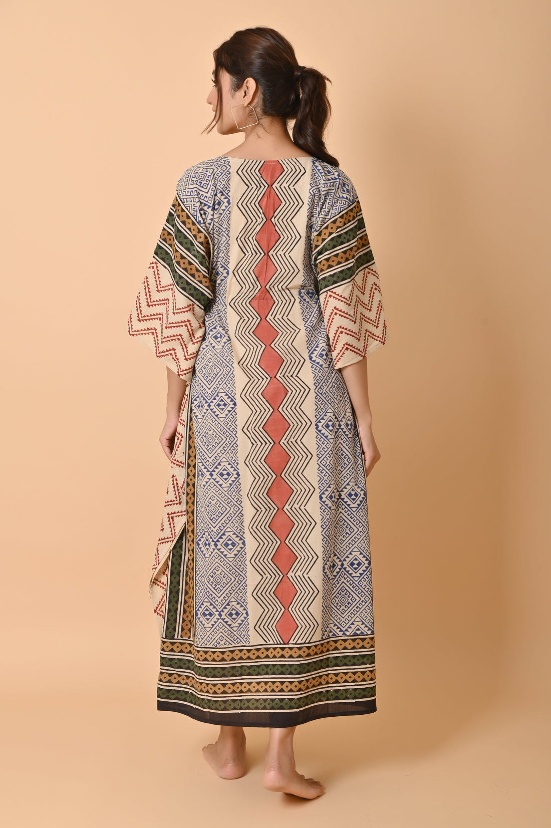 Block Print Cotton Long Bohemian Kaftan Dress