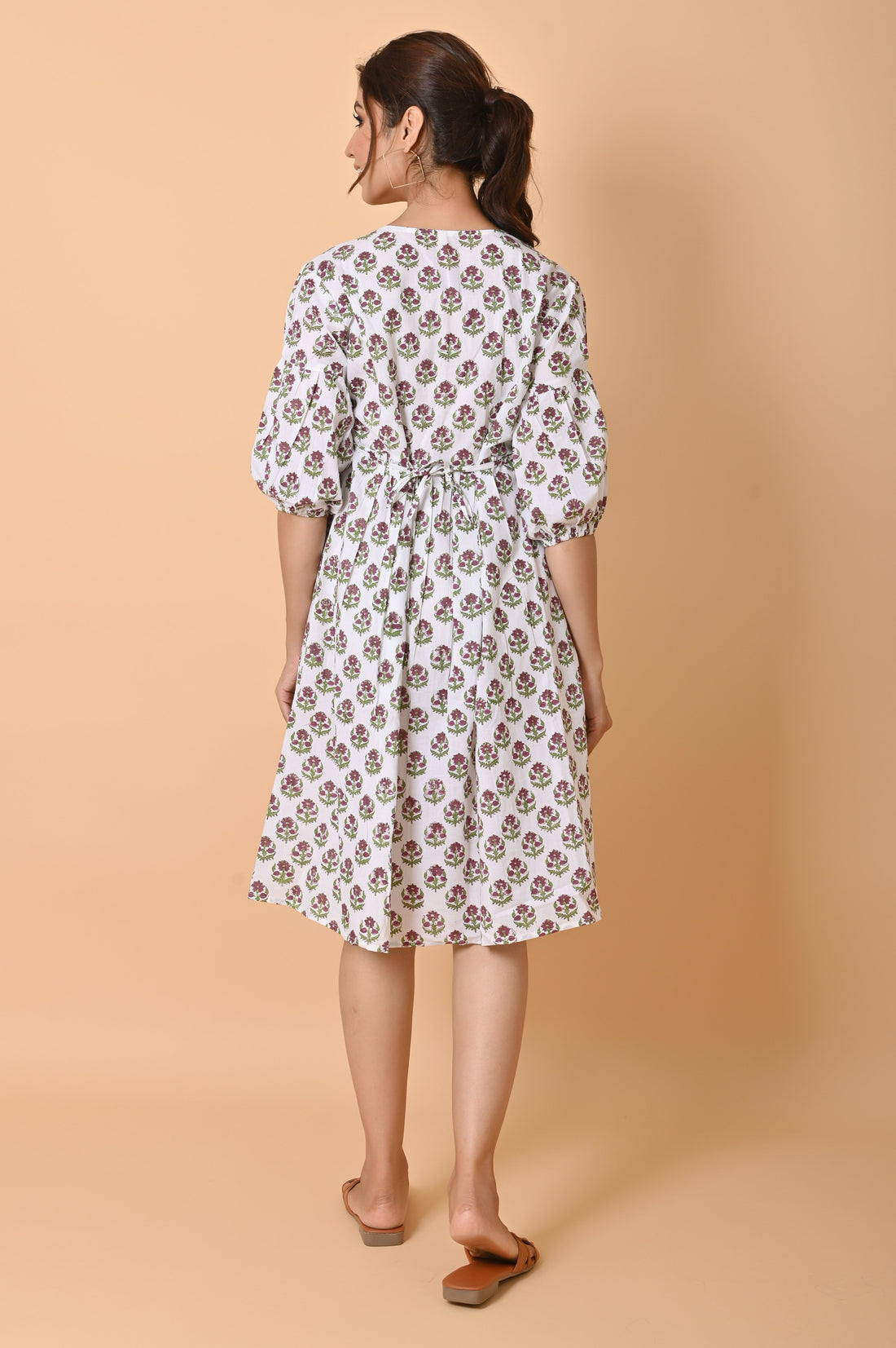 Hand Block print cotton midi dress