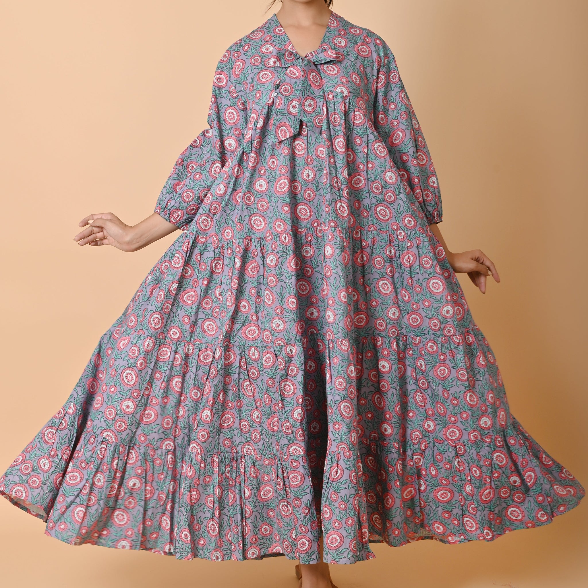 Cotton Block Print Long Dress