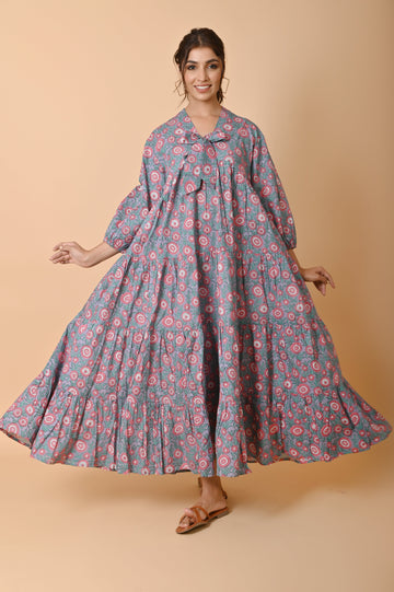 Cotton Block Print Long Dress