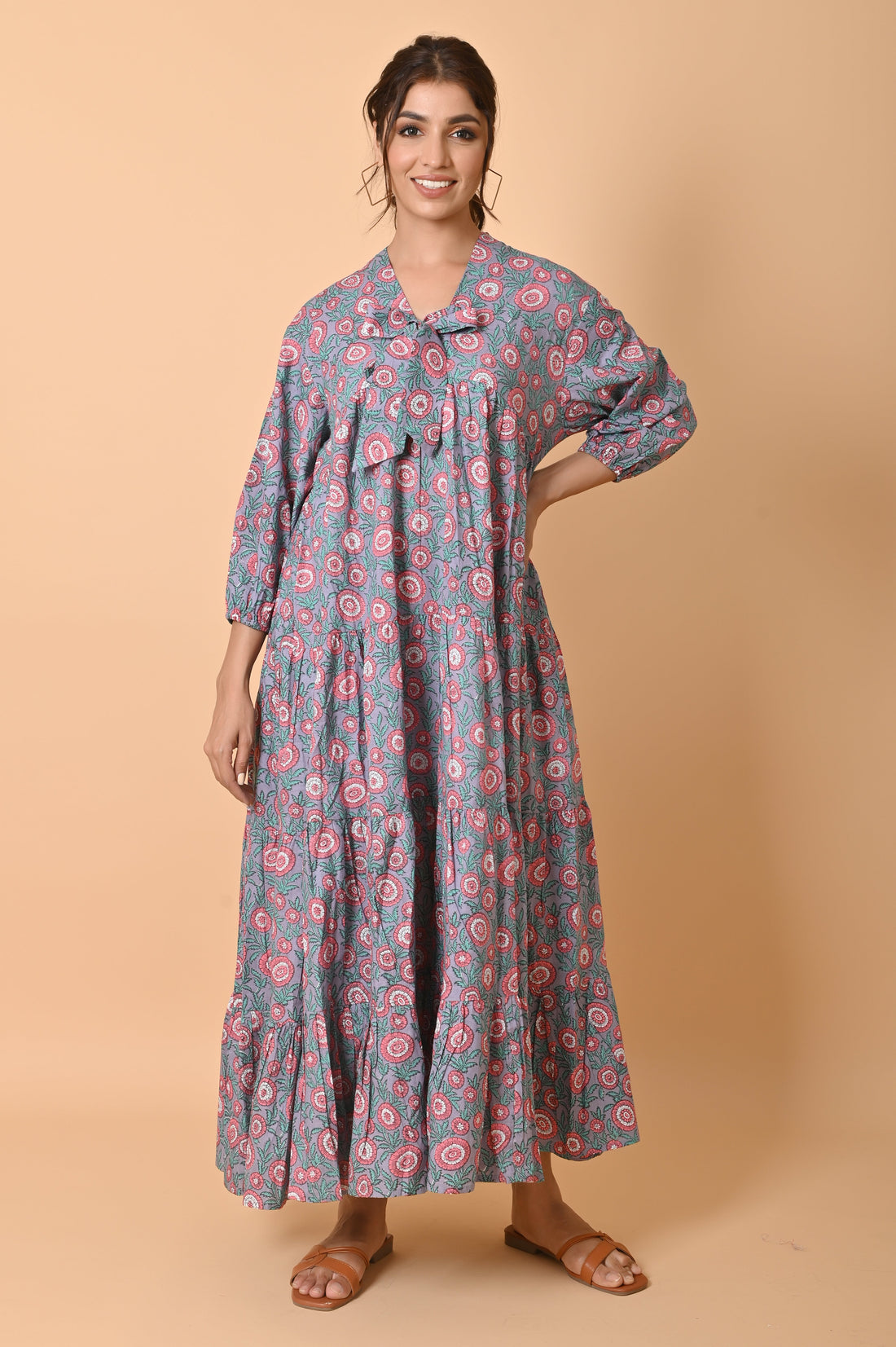 Cotton Block Print Long Dress