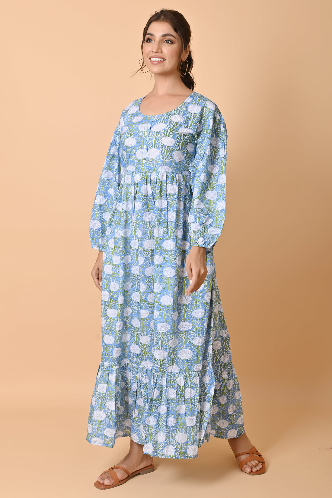 Cotton Long Dress with Adjustable Belt