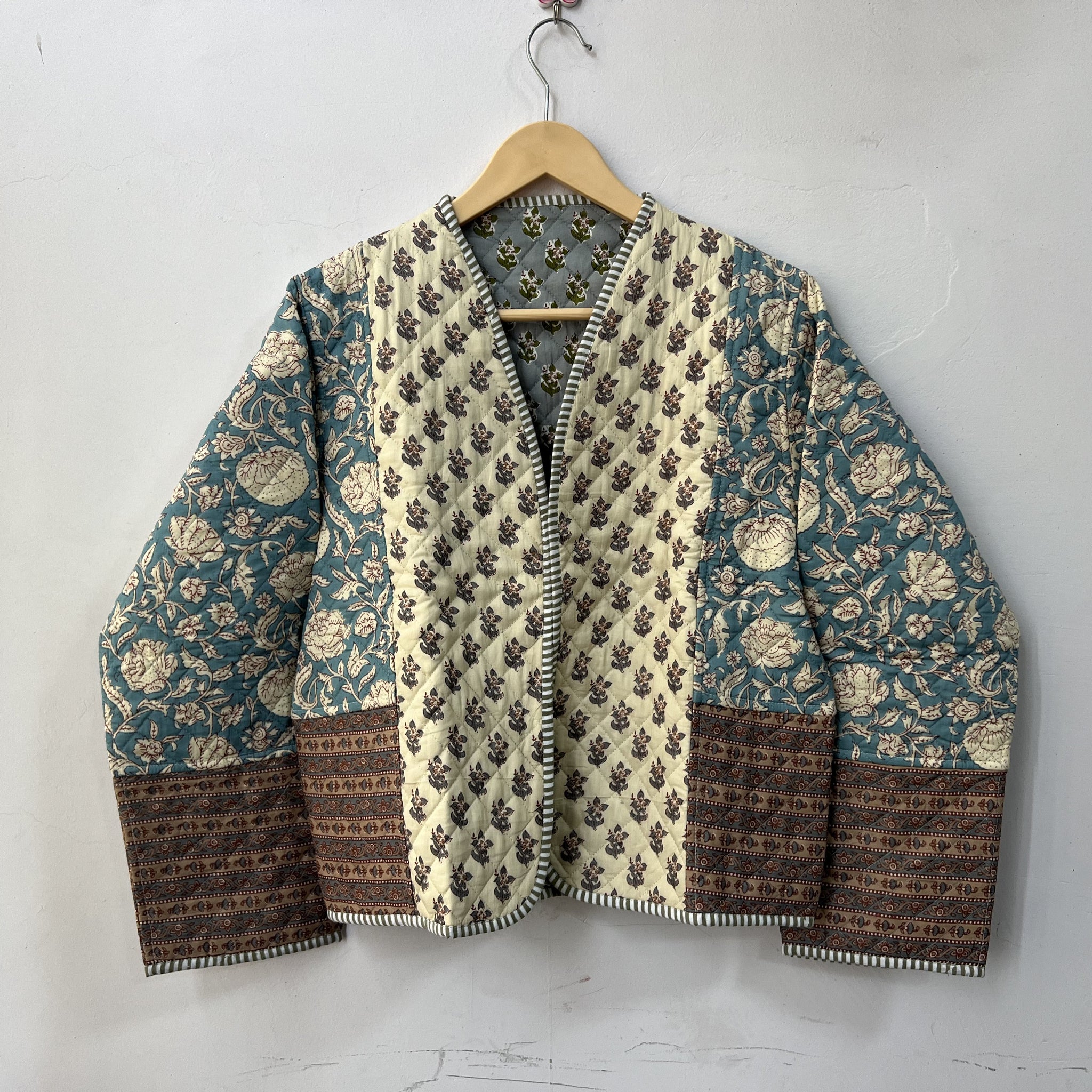 Blando Handblock Printed Cotton quilted reversible Bomber Jacket