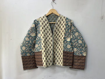 Blando Handblock Printed Cotton quilted reversible Bomber Jacket