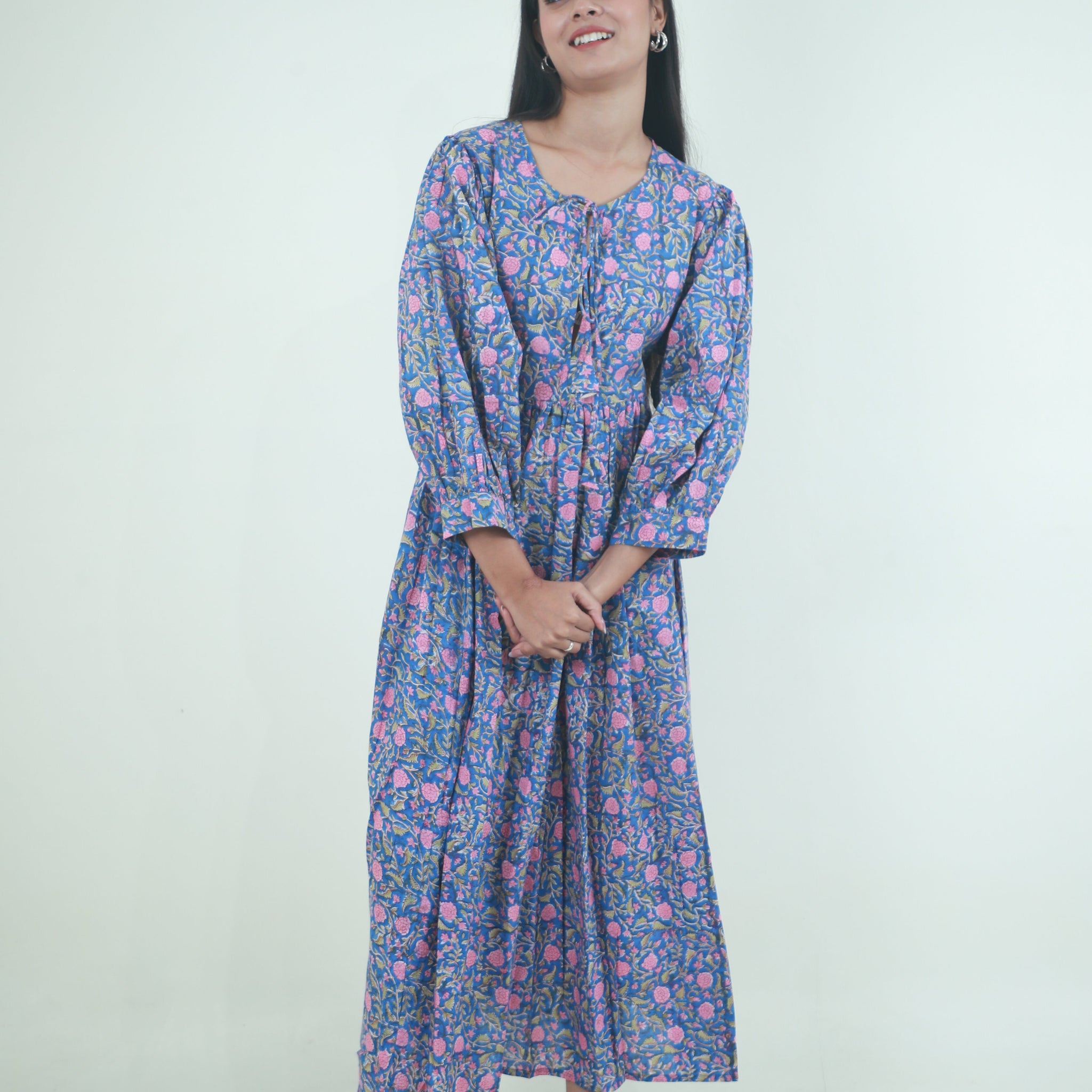 Floral long ladies cotton maxi dress