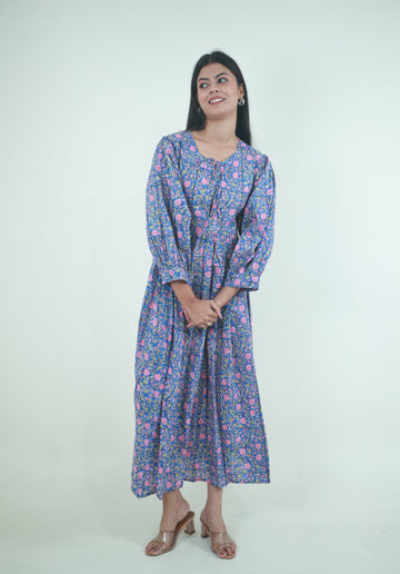 Floral long ladies cotton maxi dress