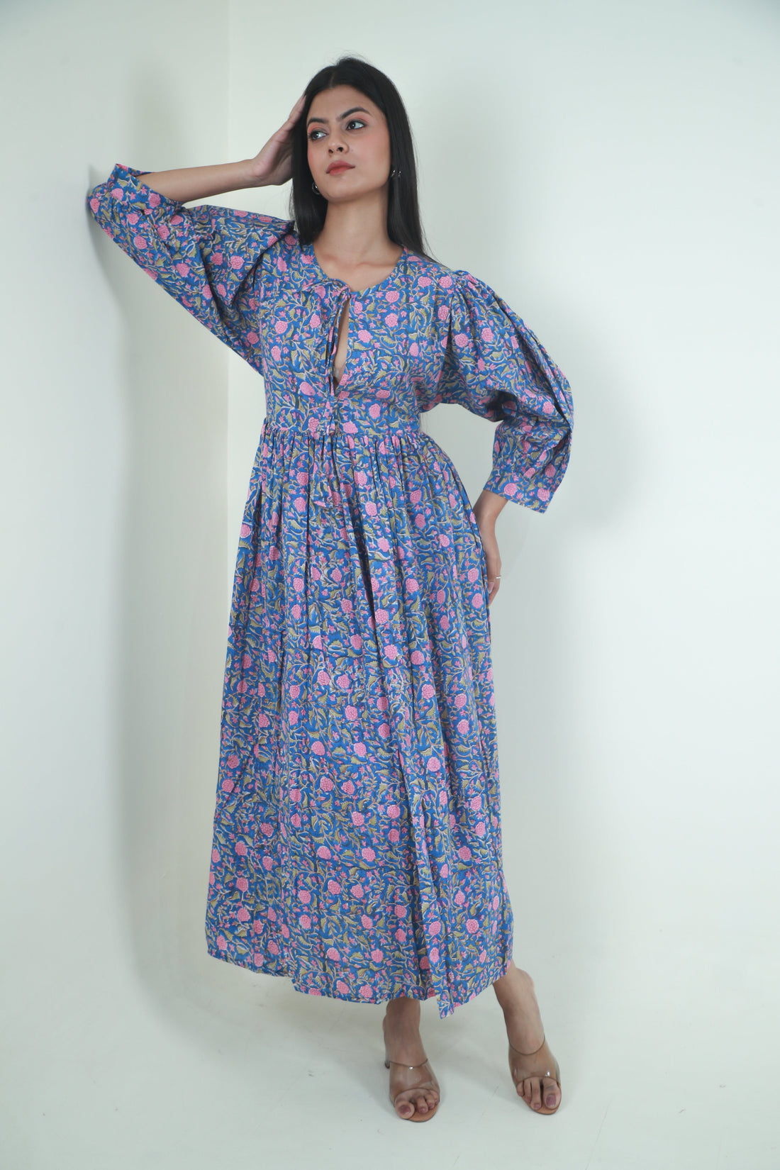 Floral long ladies cotton maxi dress