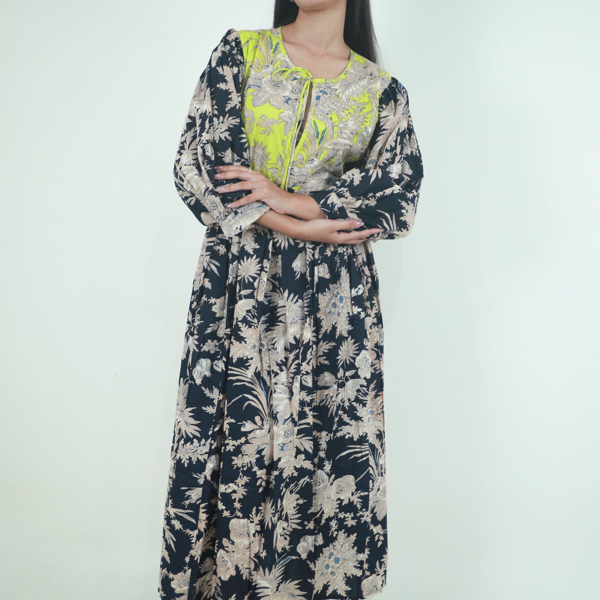 Black Floral long ladies cotton maxi dress