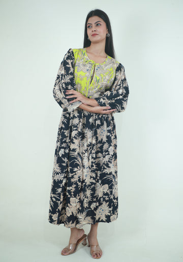 Black Floral long ladies cotton maxi dress