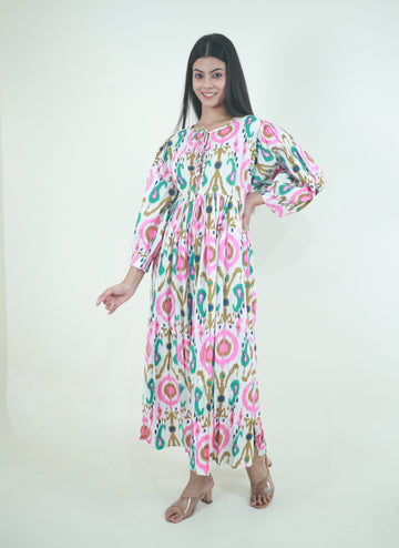 Ikkat long ladies cotton maxi dress