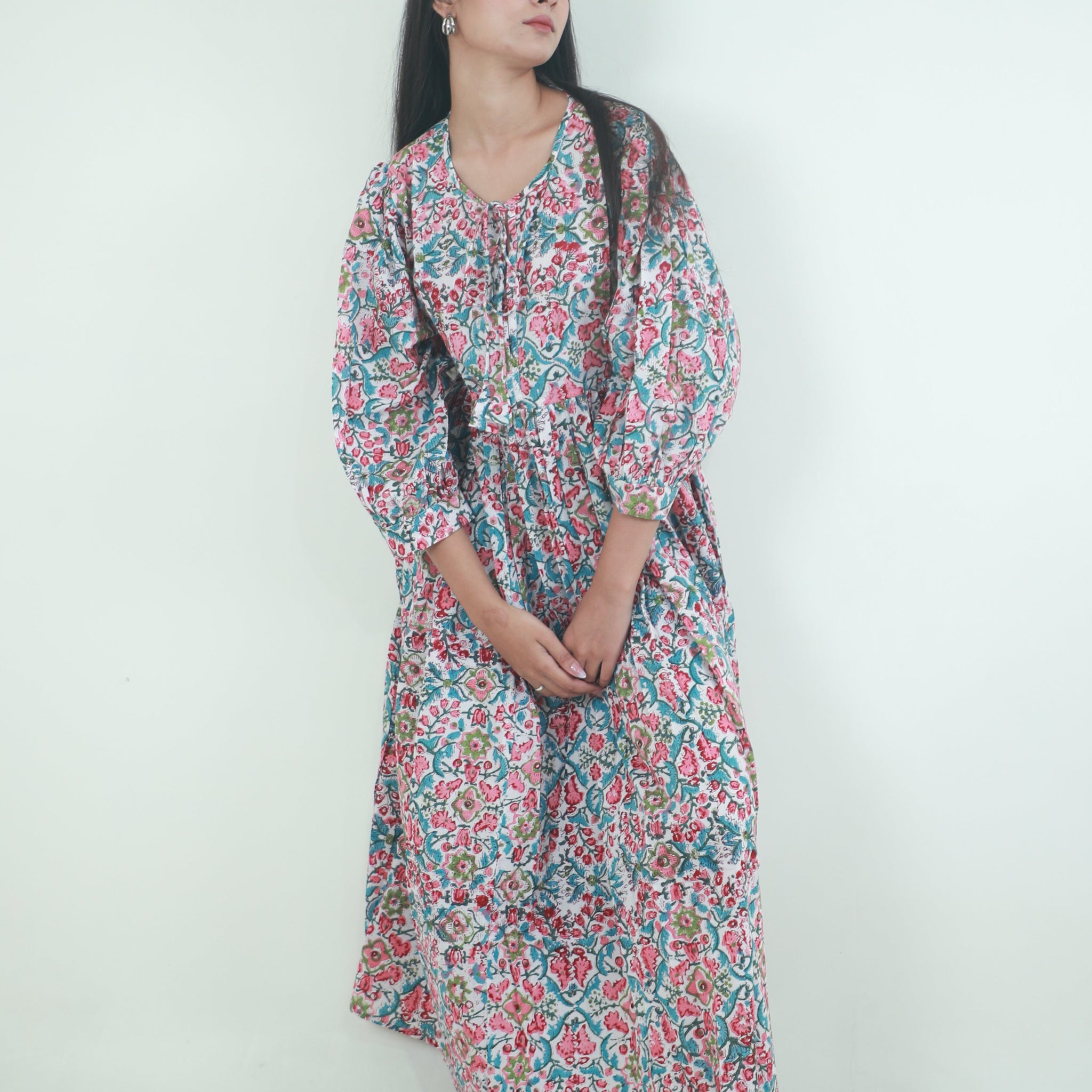 Floral Printed long ladies cotton maxi dress