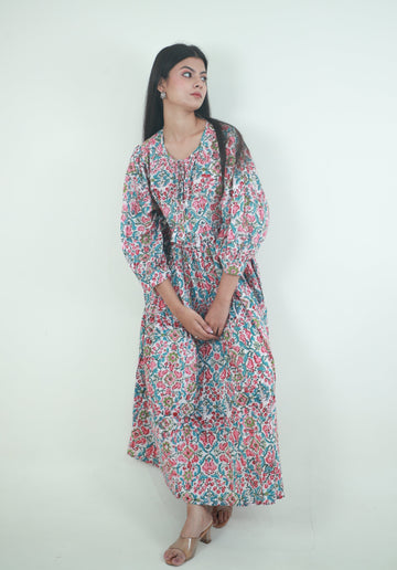 Floral Printed long ladies cotton maxi dress