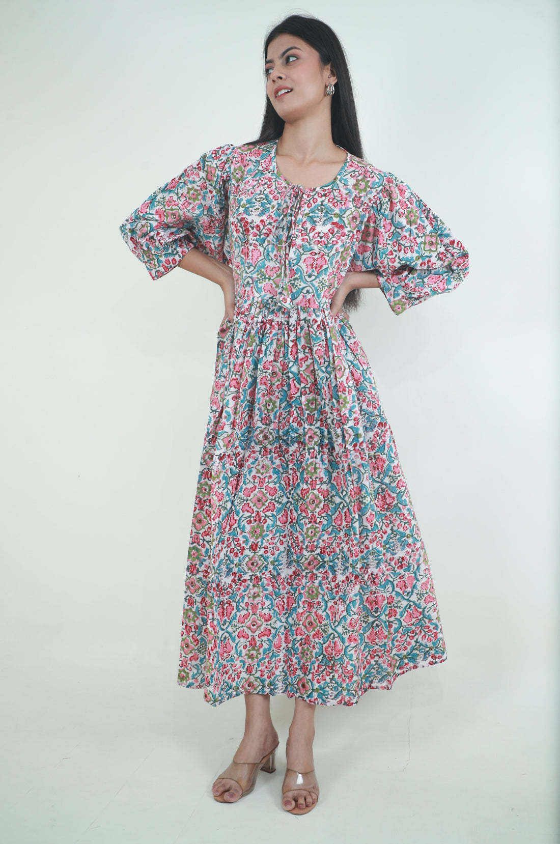 Floral Printed long ladies cotton maxi dress