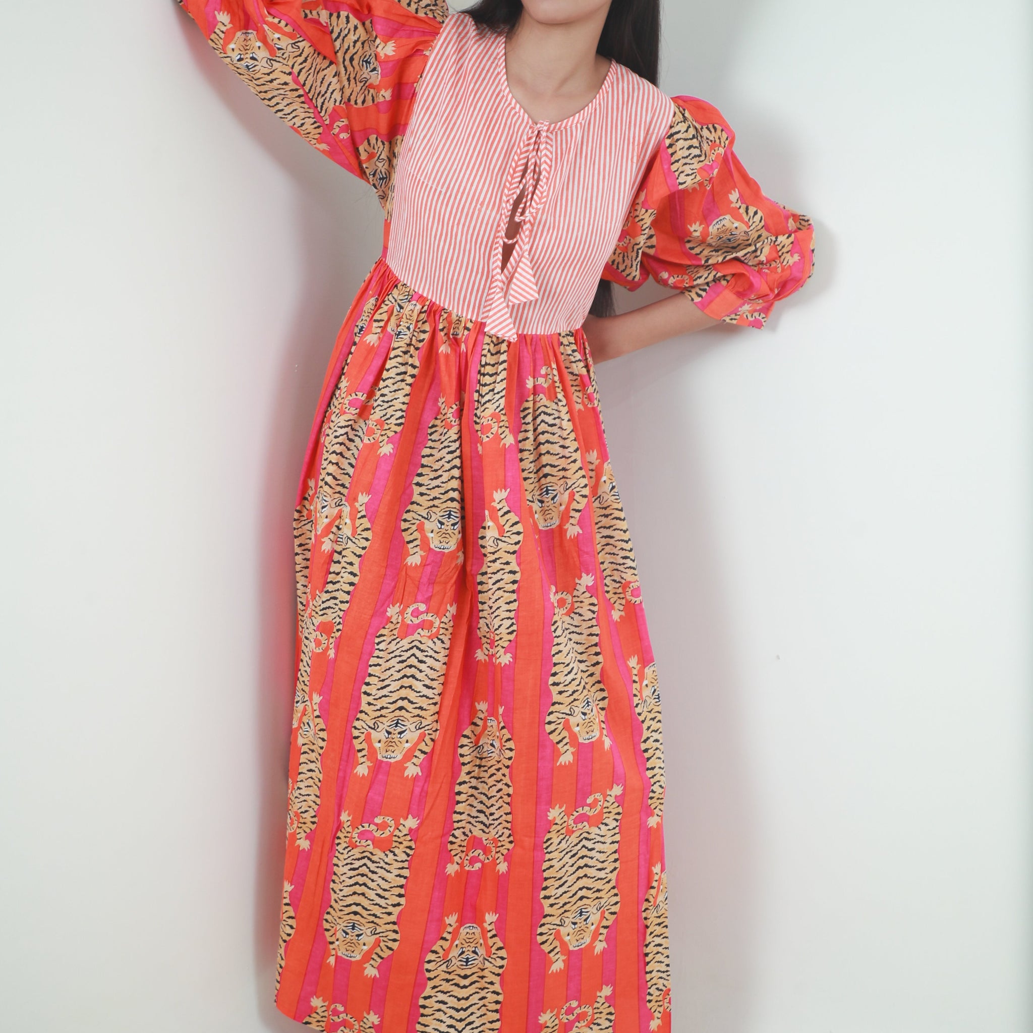 Tiger Printed long ladies cotton maxi dress