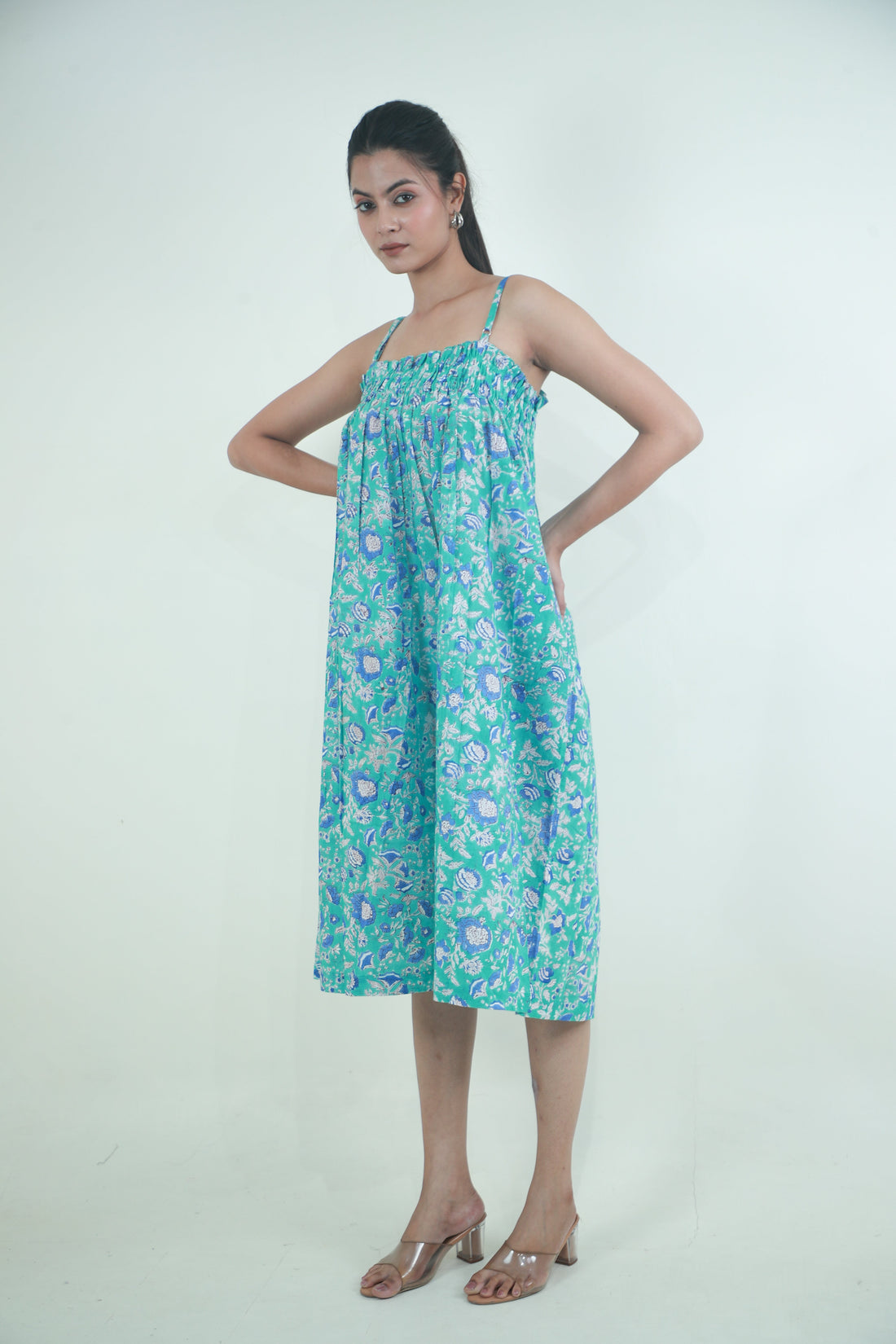 Floral long ladies cotton Strap dress